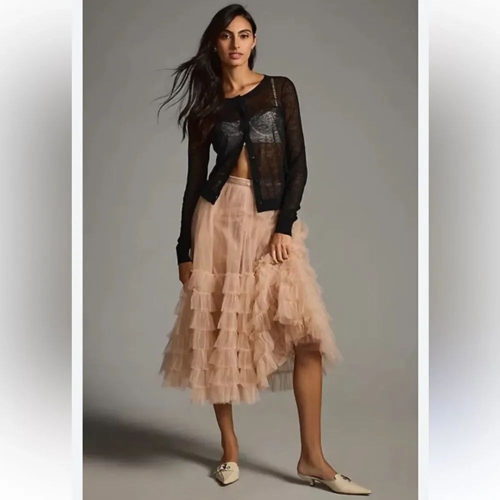 LoveShackFancy Lyric Tiered Tutu Tule Light Rose Skirt by Anthropologie Size 8